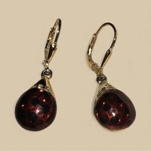 925 vermeil Enamel lady bug  Dangle earrings